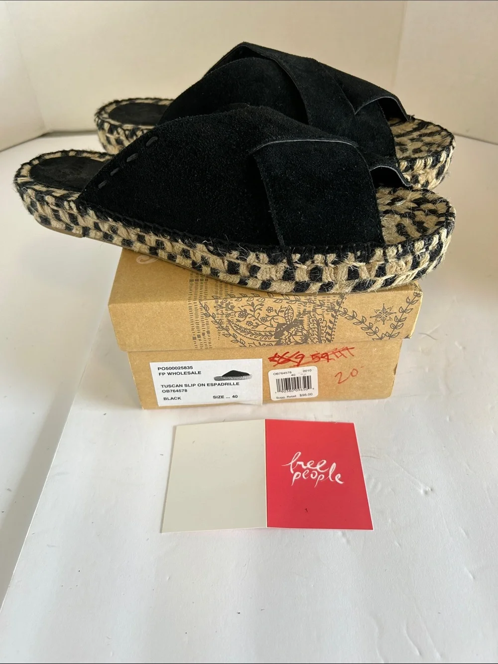 Free People Black Suede Crisscross Espadrille Slides